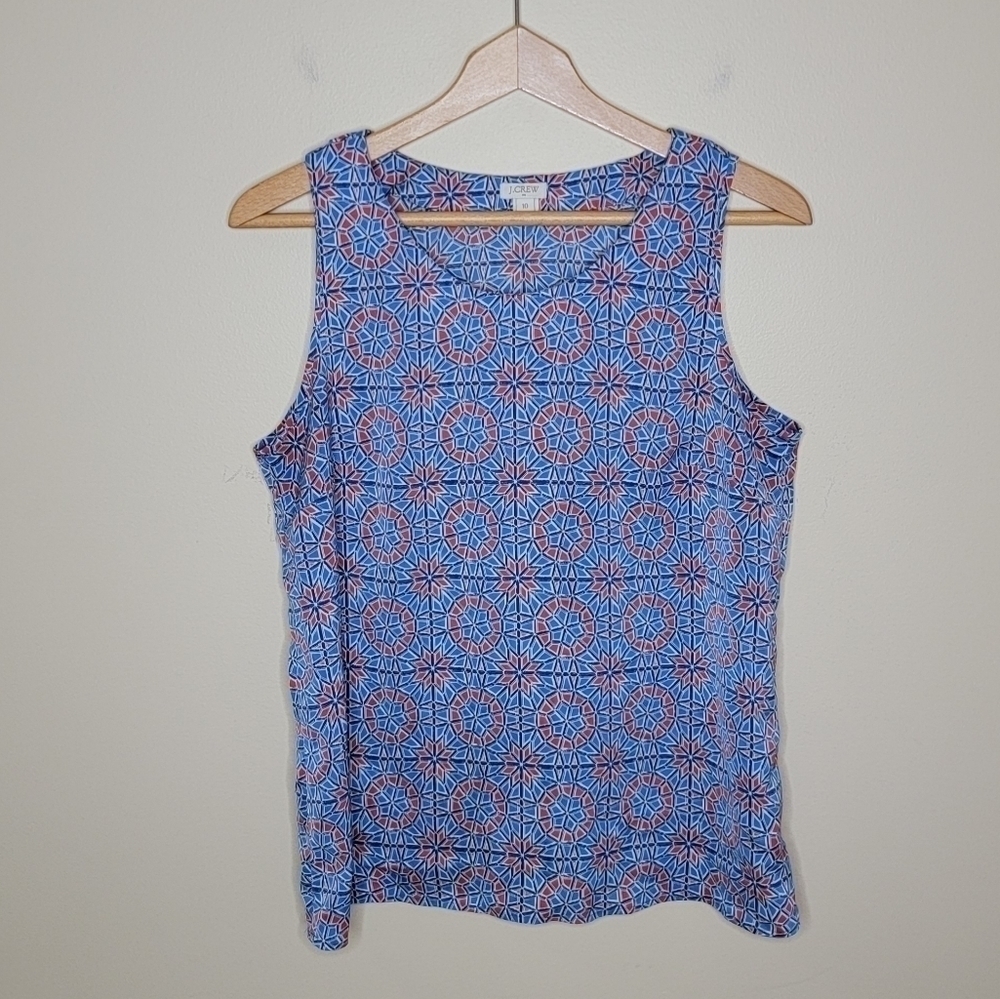J. Crew Factory Red & Blue Tile Print Split Back Tank Top Size 10